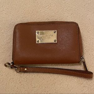 Michael Kors Leather Cardholder Wristlet, Brown